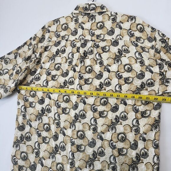 Perry Ellis Button Up 100% Silk Shirt Men M Geo Print Tan Short Sleeve Casual - Picture 5 of 9